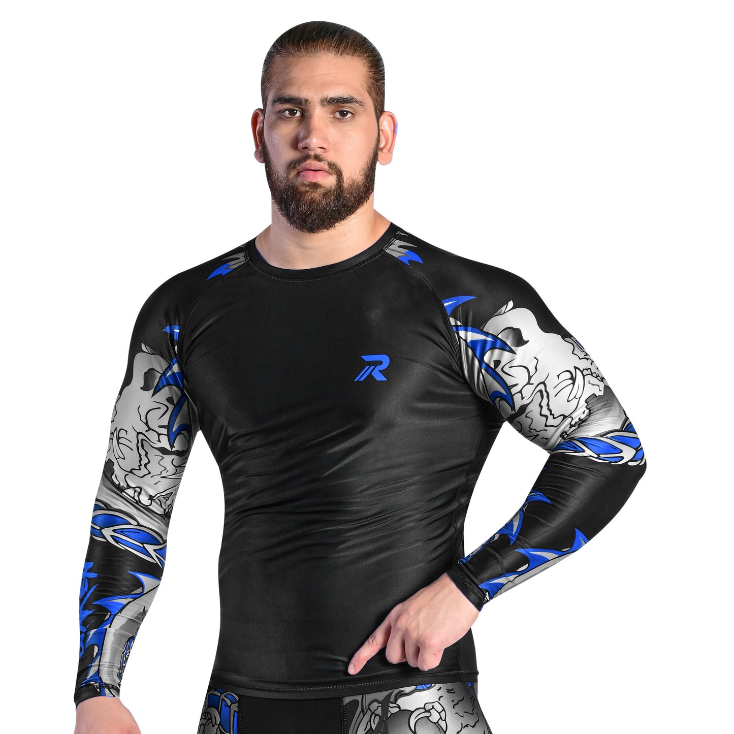 Roar MMA Rash Guard BJJ Darken Blue Long Sleeve Compression Fight Gear Shirt No Gi