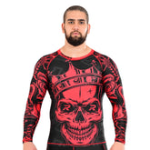 ROAR MMA Red Skull Rash Guard Fight Training Gym Fitness Full Sleeve Workout Shirt