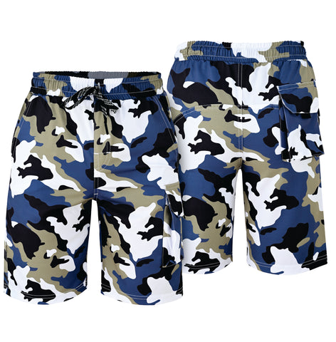 ROAR-INT Men's Lightweight Cargo Shorts – Quick Dry Stretch Hiking Shorts Camo Blue