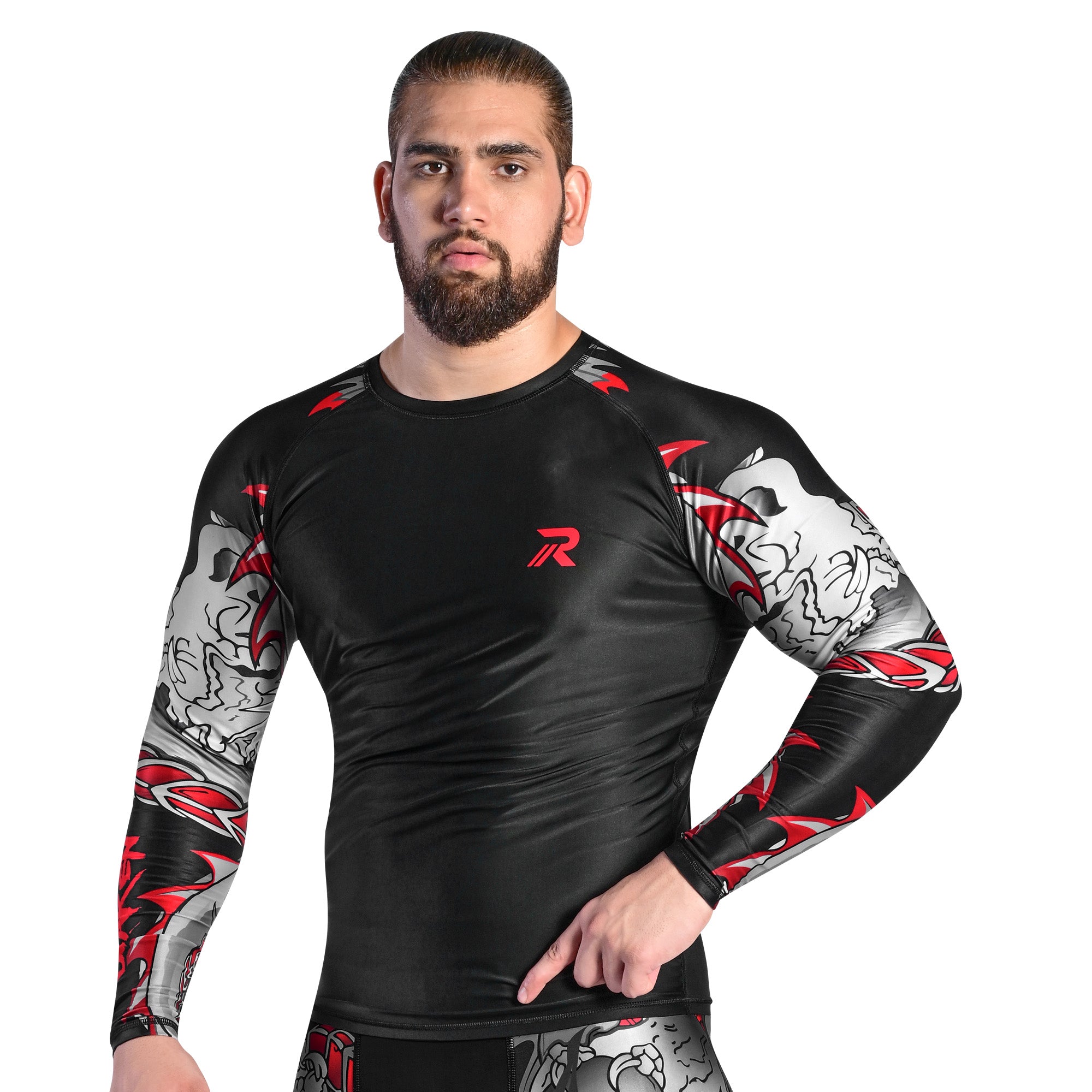 Roar MMA Rash Guard BJJ Darken Red Long Sleeve Compression Fight Gear Shirt No Gi Darken Red Sleeve / Large