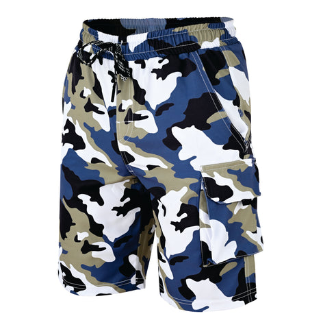ROAR-INT Men's Lightweight Cargo Shorts – Quick Dry Stretch Hiking Shorts Camo Blue