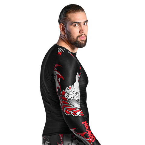 Roar MMA Rash Guard BJJ Darken Red Long Sleeve Compression Fight Gear Shirt No Gi