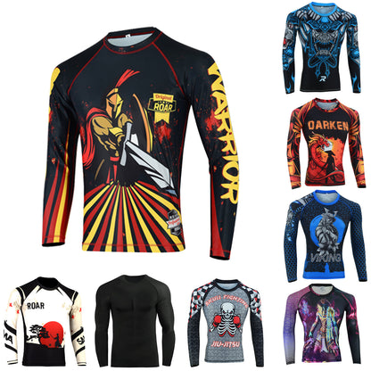 MMA Rash Guard BJJ Long Sleeve Compression Fight Gear Shirt No Gi - Roar-int