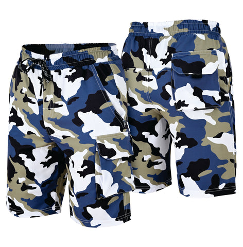 ROAR-INT Men's Lightweight Cargo Shorts – Quick Dry Stretch Hiking Shorts Camo Blue