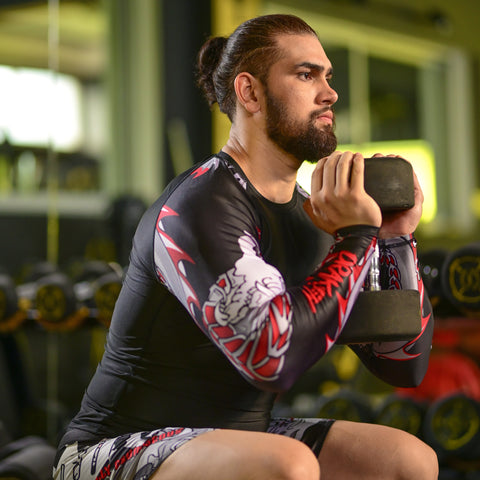 Roar MMA Rash Guard BJJ Darken Red Long Sleeve Compression Fight Gear Shirt No Gi