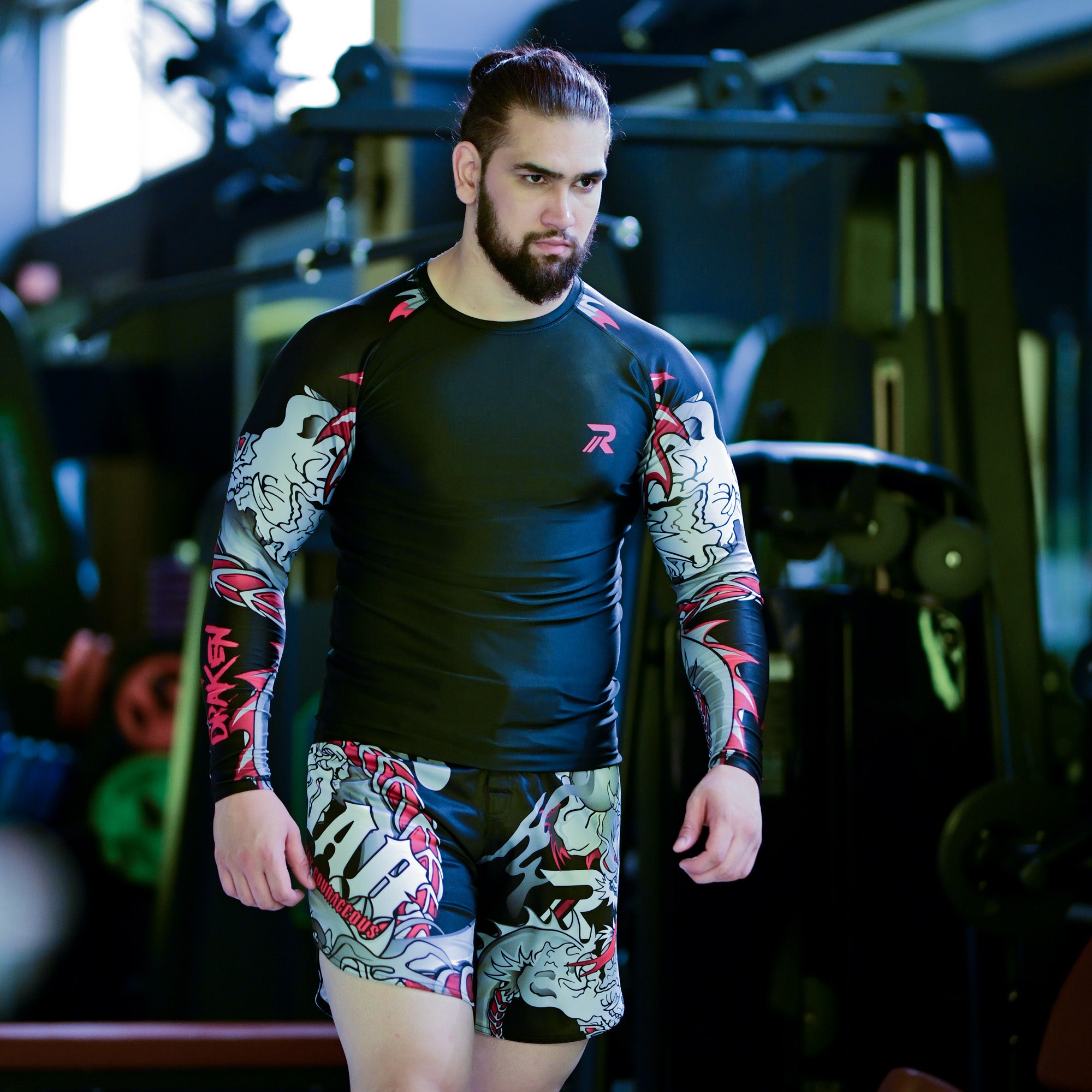 Fight Rash Guard Roar MMA Rash Guard BJJ Darken Red Long Sleeve Compression Fight Gear ...