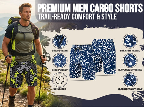 ROAR-INT Men's Lightweight Cargo Shorts – Quick Dry Stretch Hiking Shorts Camo Grey