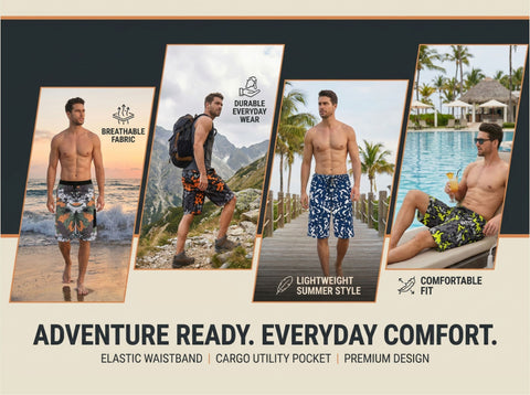 ROAR-INT Men's Lightweight Cargo Shorts – Quick Dry Stretch Hiking Shorts Camo Grey