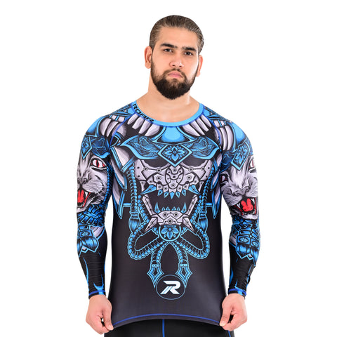 ROAR MMA Cat-Blu Rash Guard Fight Training Gym Fitness Full Sleeve Workout Shirt