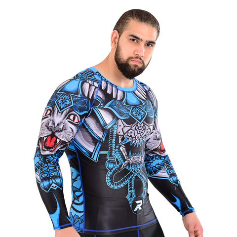 ROAR MMA Cat-Blu Rash Guard Fight Training Gym Fitness Full Sleeve Workout Shirt