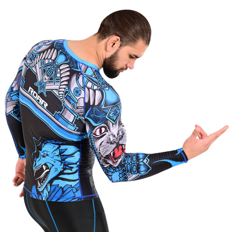 ROAR MMA Cat-Blu Rash Guard Fight Training Gym Fitness Full Sleeve Workout Shirt