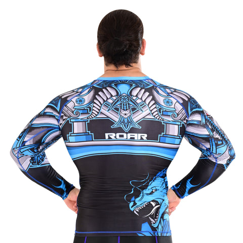 ROAR MMA Cat-Blu Rash Guard Fight Training Gym Fitness Full Sleeve Workout Shirt