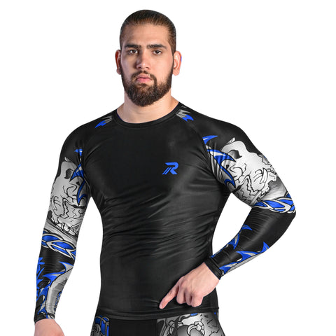 Roar MMA Rash Guard BJJ  Darken Blue Long Sleeve Compression Fight Gear Shirt No Gi
