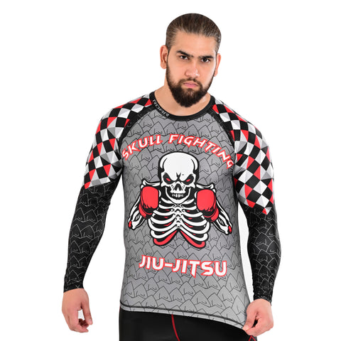 ROAR MMA Jiujitsu White Rash Guard Fight Training Gym Fitness Full Sleeve Workout Shirt