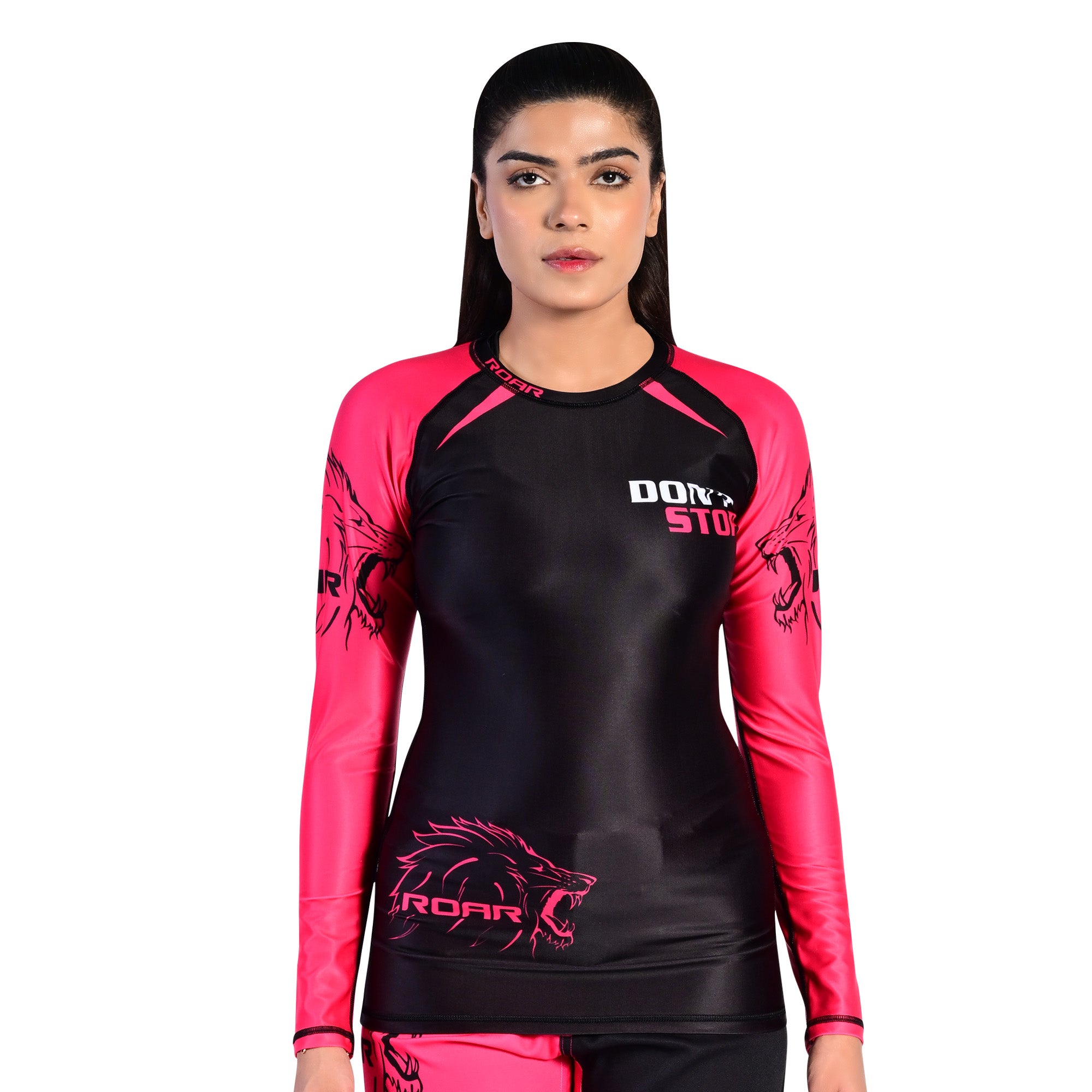 Pink Emblem Rashguard Set ROAR Ladies MMA Rash Guard Pink Black – Roar-int