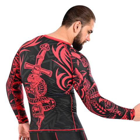ROAR MMA Red Skull Rash Guard Fight Training Gym Fitness Full Sleeve Workout Shirt