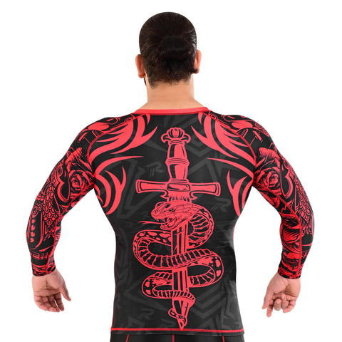ROAR MMA Red Skull Rash Guard Fight Training Gym Fitness Full Sleeve Workout Shirt