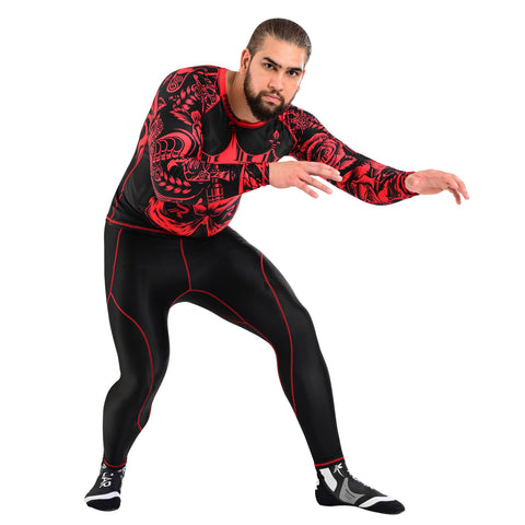ROAR MMA Red Skull Rash Guard Fight Training Gym Fitness Full Sleeve Workout Shirt