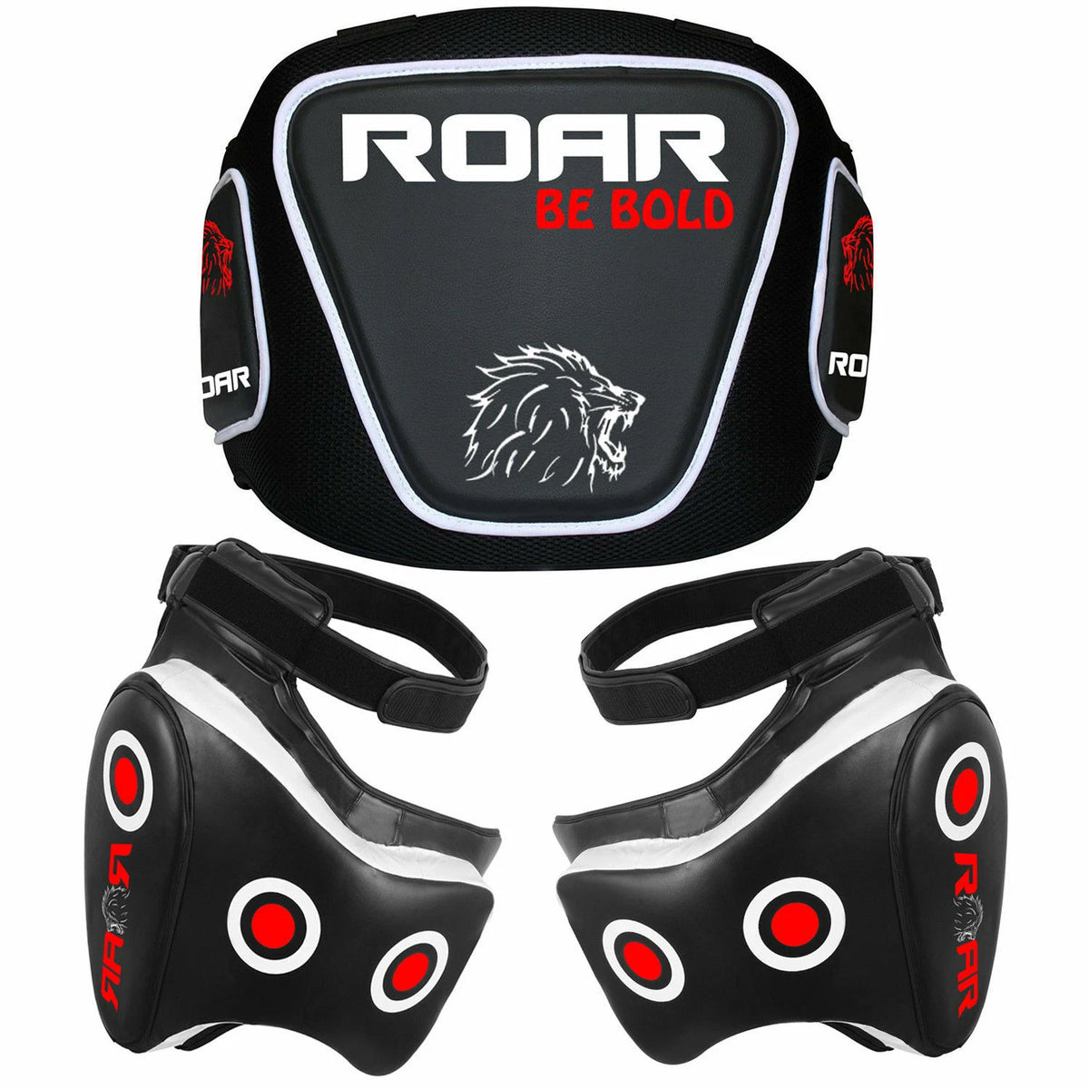 ROAR Muay Thai Belly Pad & Leg Kick Pad Set | Professional Boxing MMA Training Coach Equipment